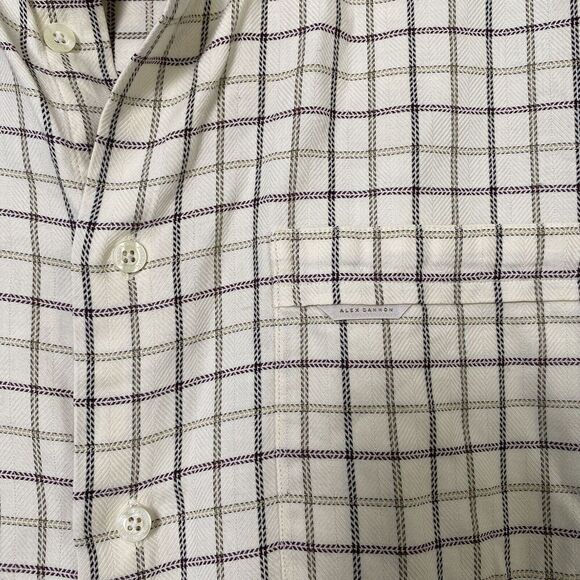 Alex Cannon Cream Check Button Down Shirt Men's Size Large Casual Classic - Picture 6 of 15